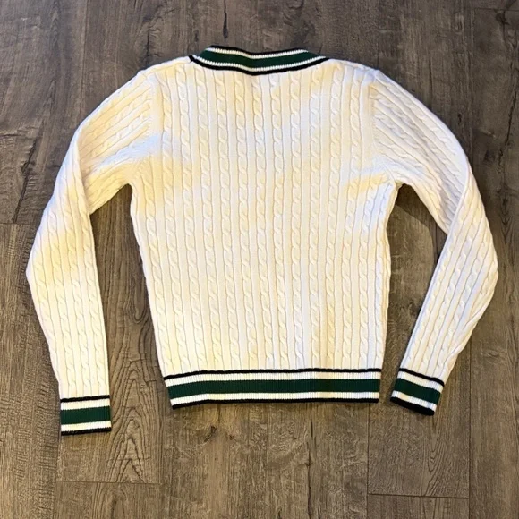 Evereve White Sweater with Green Accents Medium - Picture 3 of 5